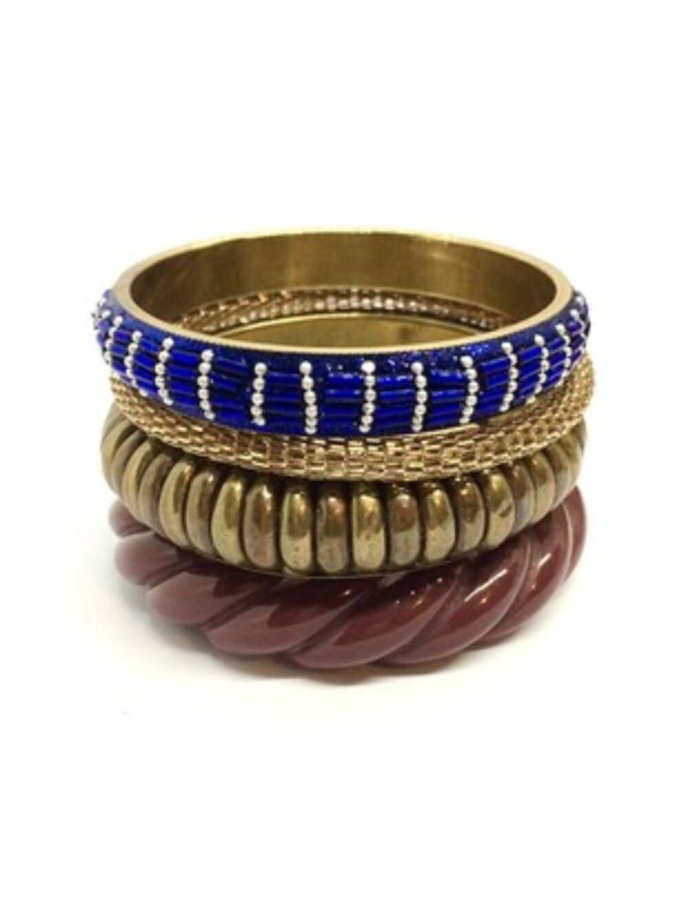 BANGLE BRACELET LOT 4 Gold Tone Blue Beaded Burgundy Rope Chico’s Vintage
